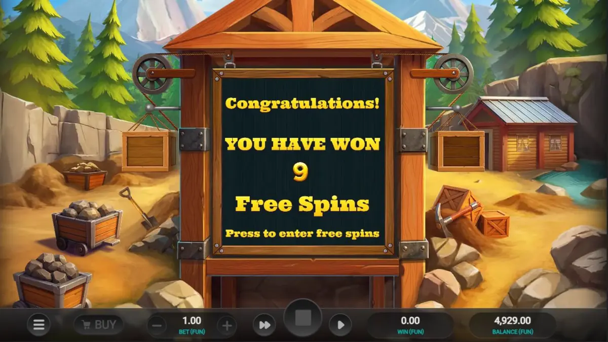 Tampilan visual slot Digger’s Dough dengan karakter penambang dan grid permainan